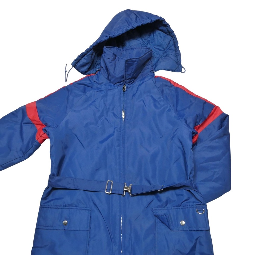 Vintage Sears Coat Mens Large Blue Hooded Belted Ski Parka Insulated Nylon 70s